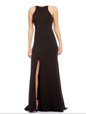 Vera Wang Black Floral Lace Maxi Dress Size 8 Open Back Formal Gown